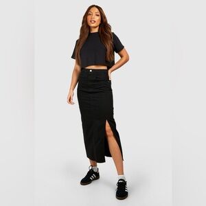 Black Tall Split side Denim Midi skirt